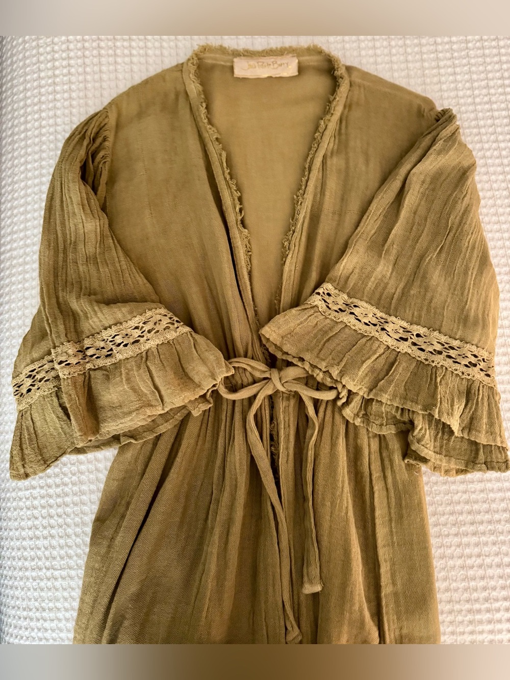 Jen’s Pirate Booty Gauze Tie Front Kimono Style Robe / Olive / Size M/L